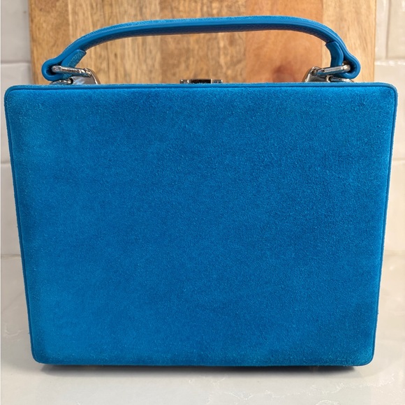 👜💙 Brandon Blackwood Suede Aqua Blue Kendrick Trunk NWT - Picture 8 of 12
